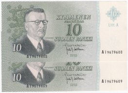 10 Markkaa 1963 Litt.A AI967960X kl.8-9