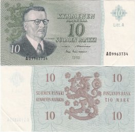 10 Markkaa 1963 Litt.A AO9963734 kl.6