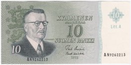 10 Markkaa 1963 Litt.A AN9262213 kl.8-9