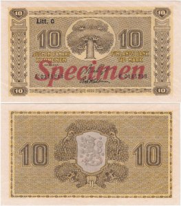 10 Markkaa 1922 Litt.C SPECIMEN