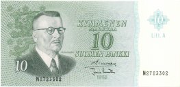 10 Markkaa 1963 Litt.A N2723302 kl.8