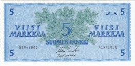 5 Markkaa 1963 Litt.A N1947000 kl.8-9