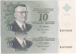 10 Markkaa 1963 Litt.A AJ075888X kl.8-9