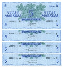 5 Markkaa 1963 Litt.A A002438X* kl.8-9