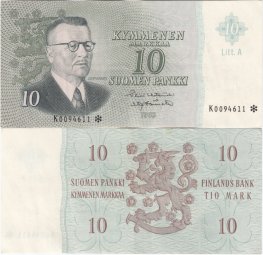 10 Markkaa 1963 Litt.A K0094611* kl.5
