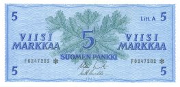 5 Markkaa 1963 Litt.A F0247282* kl.8