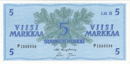 5 Markkaa 1963 Litt.B P1860336 kl.8-9