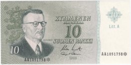 10 Markkaa 1963 Litt.A AÅ1051758* kl.9