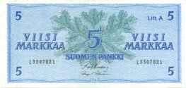 5 Markkaa 1963 Litt.A L3307821 kl.5