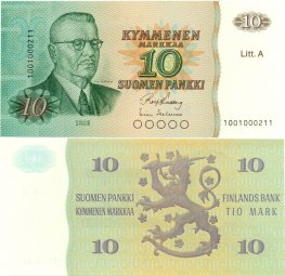 10 Markkaa 1980 Litt.A 1001000211 UNC