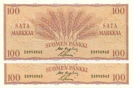 100 Markkaa 1957 X095096X UNC