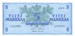 5 Markkaa 1963 Litt.A L1767991 kl.9