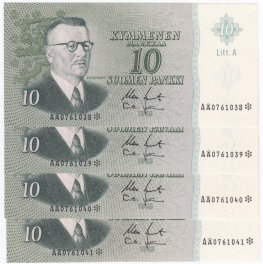10 Markkaa 1963 Litt.A AÅ07610XX* kl.9