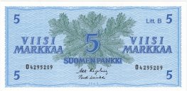 5 Markkaa 1963 Litt.B O4295209 kl.9