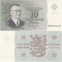 10 Markkaa 1963 Litt.A AÅ0849021* kl.8-9