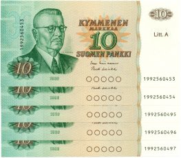 10 Markkaa 1980 Litt.A 19925604XX UNC