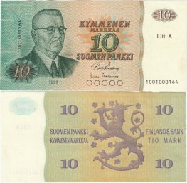 10 Markkaa 1980 Litt.A 1001000164 kl.5