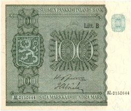 100 Markkaa 1945 Litt.B AL0150644 kl.9
