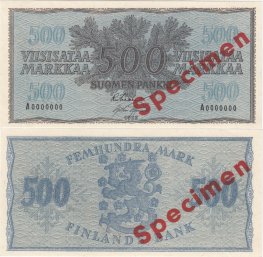 500 Markkaa 1955 SPECIMEN