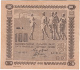 100 Markkaa 1922 Litt.A L0103334 kl.5