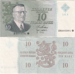 10 Markkaa 1963 Litt.A AN0558591* kl.5
