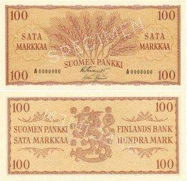 100 Markkaa 1957 SPECIMEN
