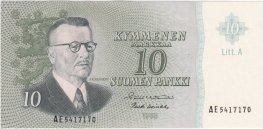 10 Markkaa 1963 Litt.A AE5417170 kl.9