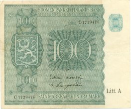 100 Markkaa 1945 Litt.A C1729476 kl.4