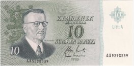 10 Markkaa 1963 Litt.A AÅ5298839 Vl.II kl.9