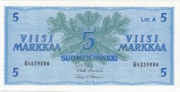 5 Markkaa 1963 Litt.A G4239886 kl.8-9