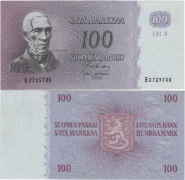 100 Markkaa 1963 Litt.A E8725788 kl.8-9