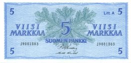5 Markkaa 1963 Litt.A J9001803 kl.6