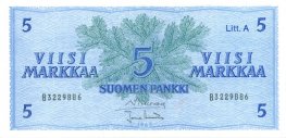 5 Markkaa 1963 Litt.A B3229886 kl.8