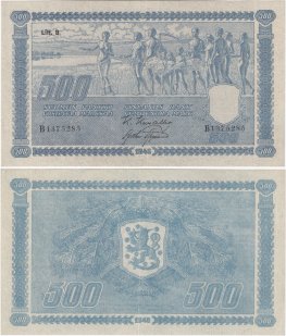500 Markkaa 1945 Litt.B B1375285 kl.8
