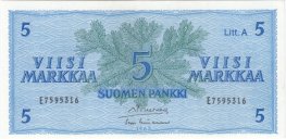 5 Markkaa 1963 Litt.A E7595316 kl.8