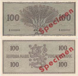 100 Markkaa 1955 SPECIMEN