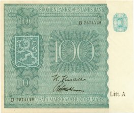 100 Markkaa 1945 Litt.A D7674149 kl.7