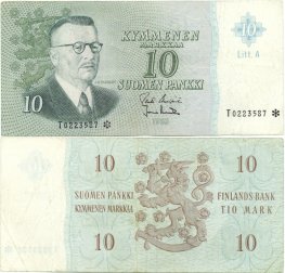 10 Markkaa 1963 Litt.A T0223587* kl.4