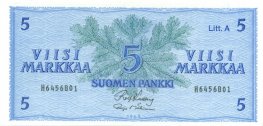 5 Markkaa 1963 Litt.A H6456801 kl.8