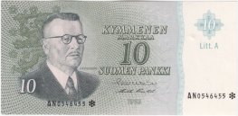 10 Markkaa 1963 Litt.A AN0546455* kl.8-9