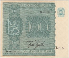 100 Markkaa 1945 Litt.A D8887397 kl.9