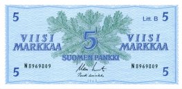 5 Markkaa 1963 Litt.B N8969809 kl.9