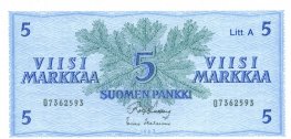 5 Markkaa 1963 Litt.A O7362593 kl.7
