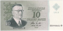 10 Markkaa 1963 Litt.A AÅ0908621* kl.9