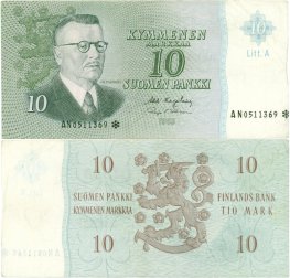 10 Markkaa 1963 Litt.A AN0511369* kl.4