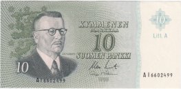 10 Markkaa 1963 Litt.A AI6602499 kl.8-9