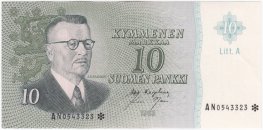 10 Markkaa 1963 Litt.A AN0543323* kl.9