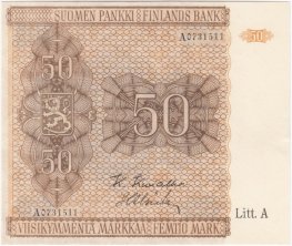50 Markkaa 1945 Litt.A A0731511 kl.9