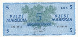 5 Markkaa 1963 Litt.A A0278519 kl.8-9