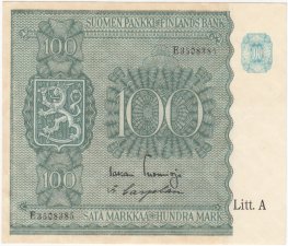 100 Markkaa 1945 Litt.A E3508385 kl.8